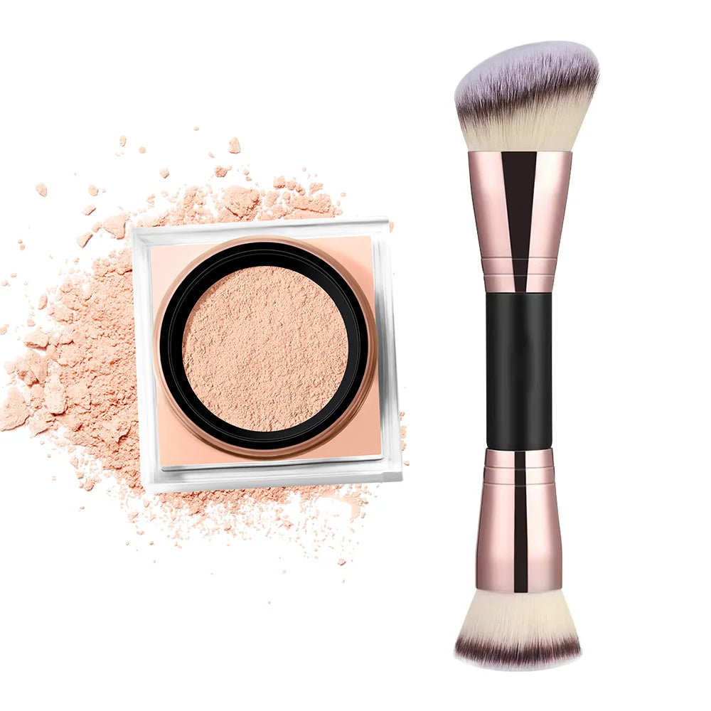 2 Count Loose Setting Powder & Brush Long Lasting Waterproof Oil Control Matte Natural Brightening Face Powder Cosmetics HIP 1Light and brush