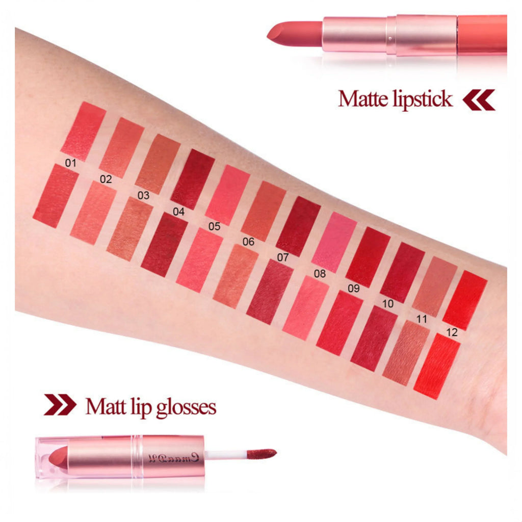 CmaaDu 3-Pc Double-Ended Matte Lipstick & Lip Gloss Set Lip Makeup Set HIP