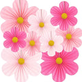 9-Piece Pink Paper Fan Flowers & Pom Poms Backdrop Set Party Backdrop Decor HIP Pink