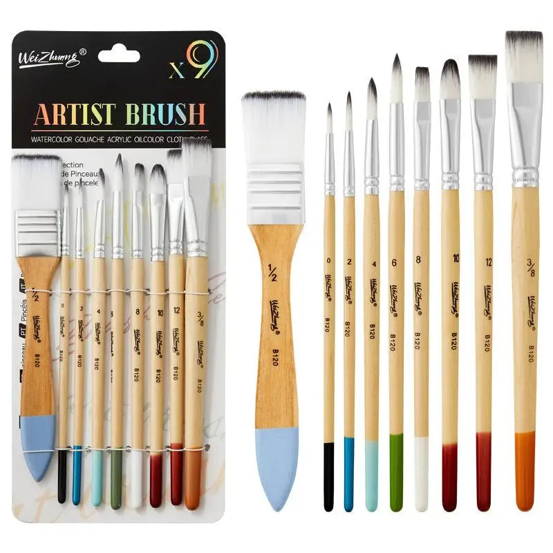 9-Piece Nylon Paint Brush Set – Watercolor, Acrylic & Oil Paint Brush Set HIP Default Title