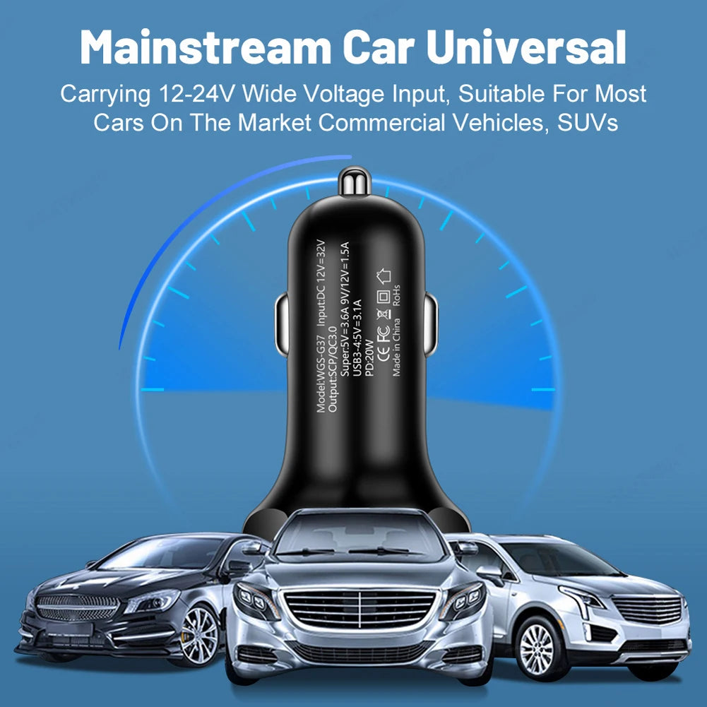 250W PD QC3.0 Car Charger – Fast USB-C & USB Car Adapter Car Charger Adapter HIP