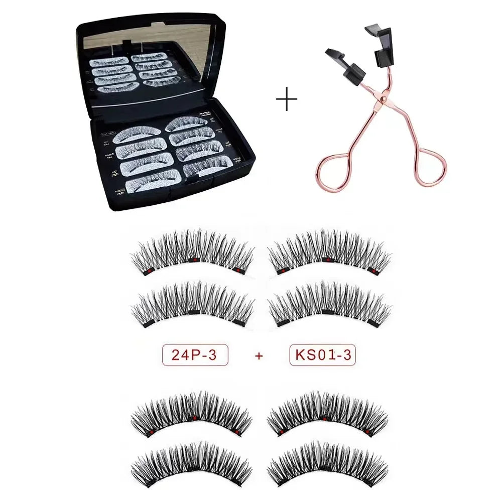 3D 3 Magnetic Eyelashes Natural Soft Reusable Easy To Wear Eyelash Extension Beauty Makeup Tool Fake Mink False Eyelashes HIP 24p sk01