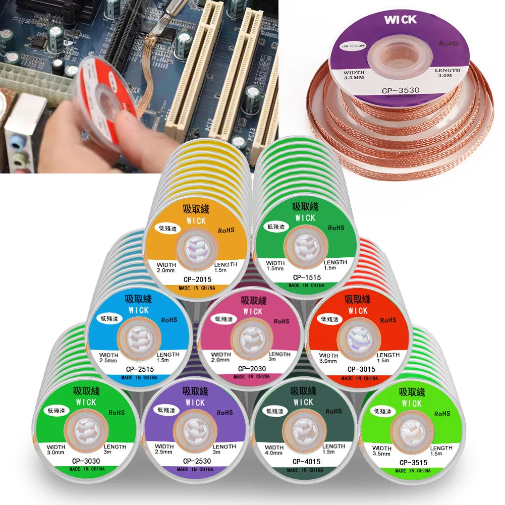 Welding Wire Desoldering Mesh Braid Tape Copper Welding Point Solder Remover Soldering Repair for Electronic PCB Circuit Board HIP 1.5M-3.0mm
