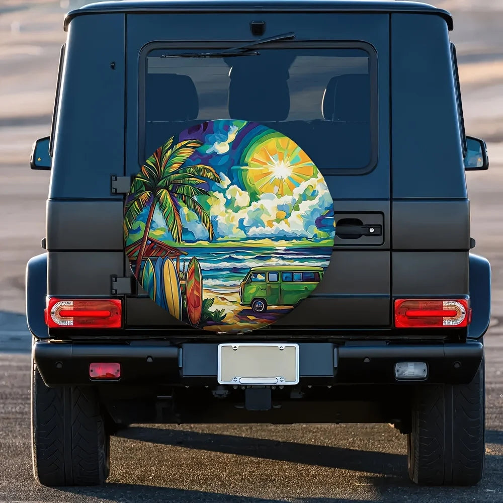 Universal Spare Tire Cover – Beach Vibe Oil Painting Polyester Spare Tire Cover HIP