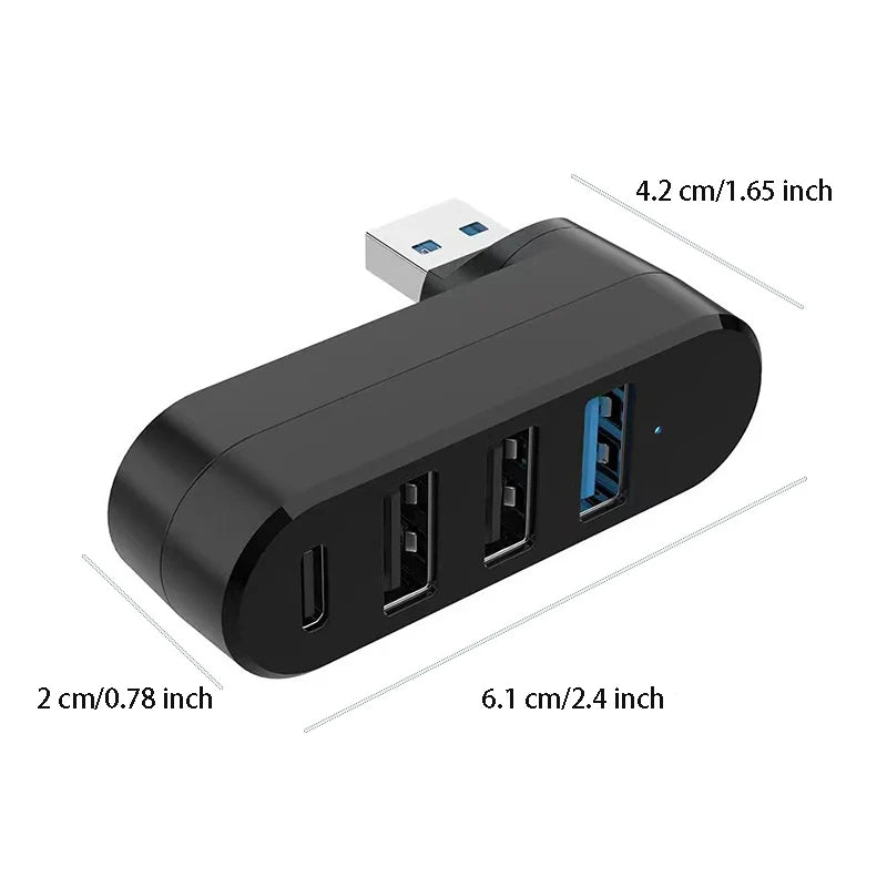 180° Rotary 4-in-1 USB 3.0 Hub with Type-C Adapter | OULLX USB Hub Adapter HIP