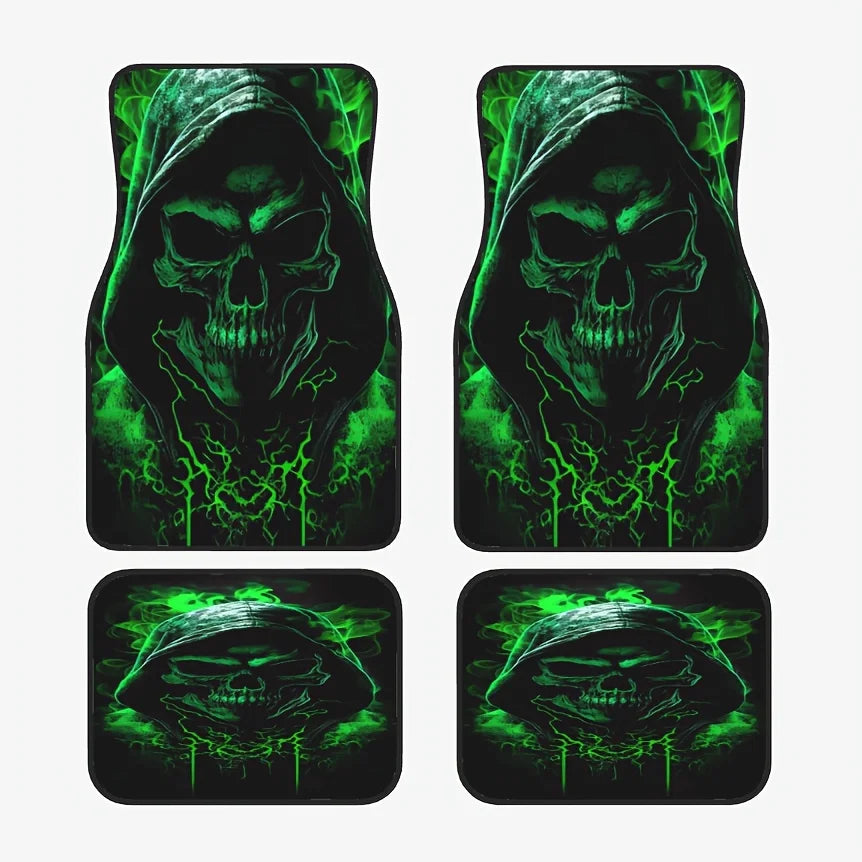 4-Piece Green Skull Car Floor Mats – Anti-Slip & Durable Car Floor Mats HIP black