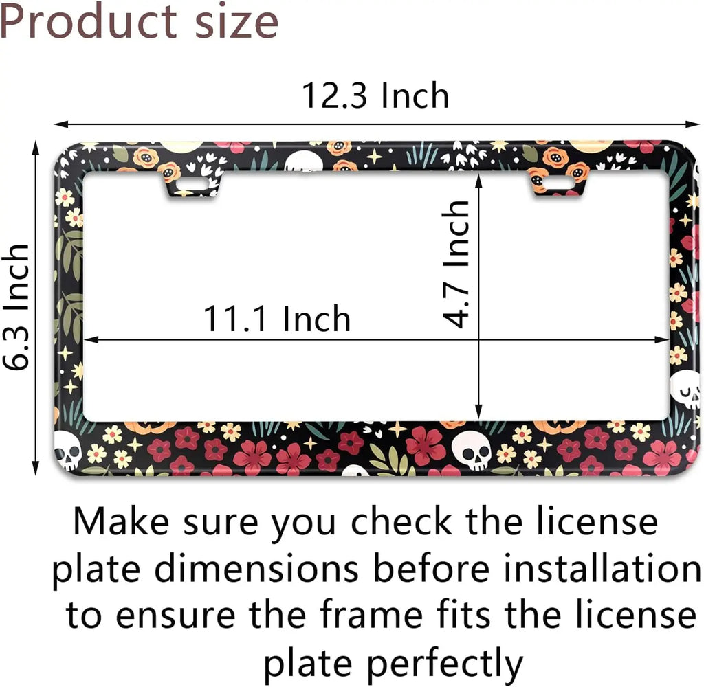 Halloween Skull Floral Stainless Steel License Plate Frame License Plate Frame HIP