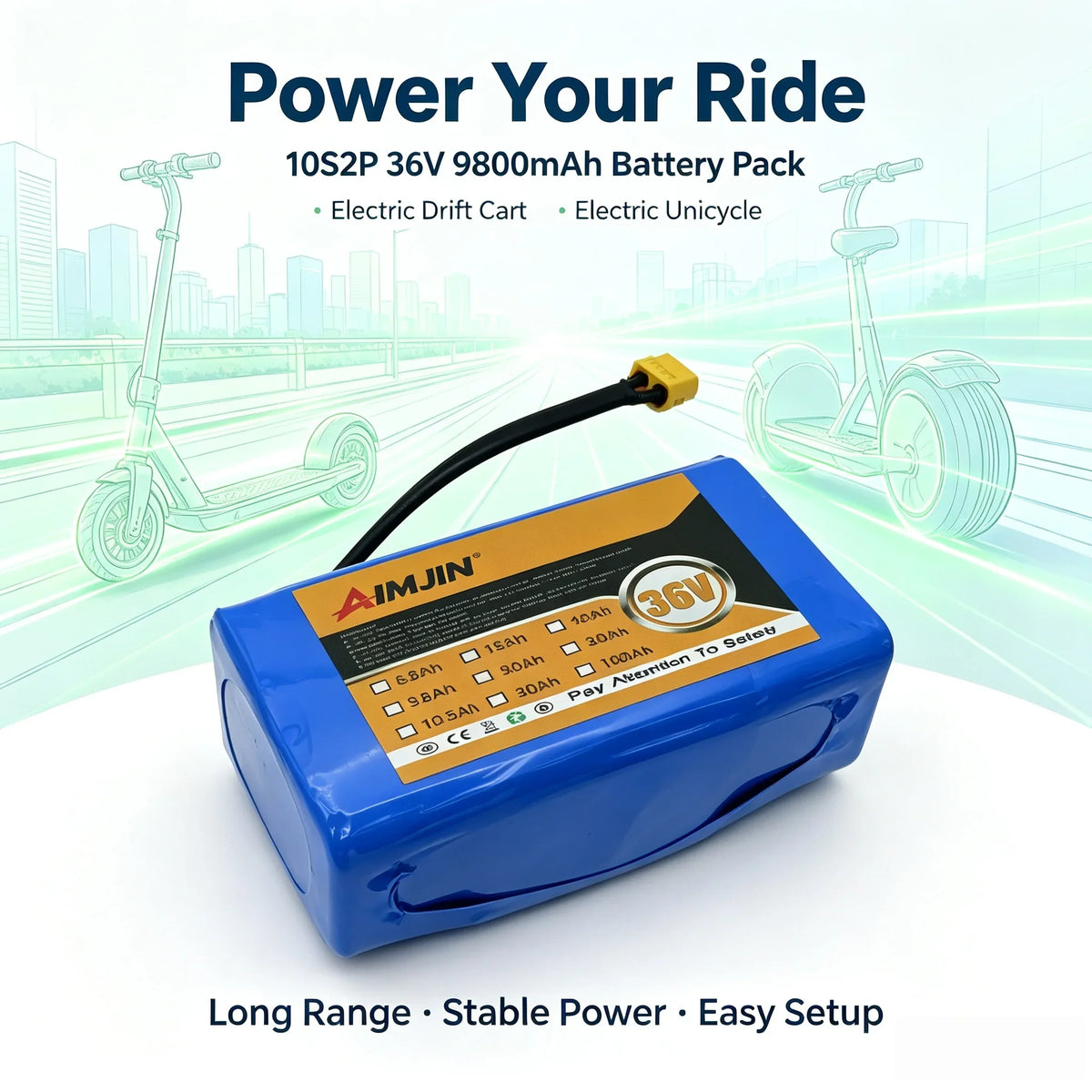 36V 9800mAh Li-Ion Battery Pack for Hoverboard & Scooter Li-Ion Battery Pack HIP