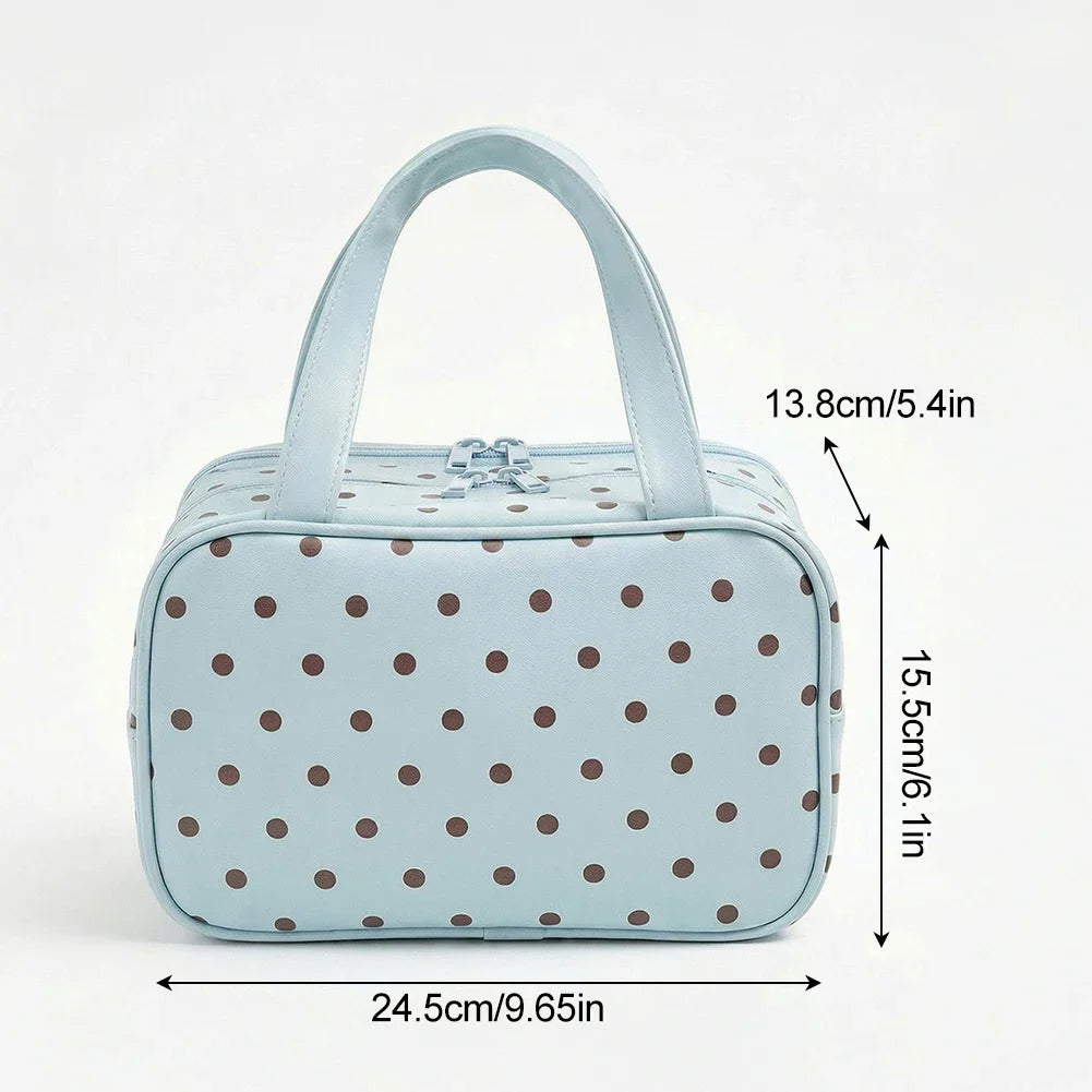 Makeup Bag Large Capacity Cute PU Polka Dot Waterproof Toilet Bags Portable Travel Multi Zone Cosmetic Storage Handbags HIP