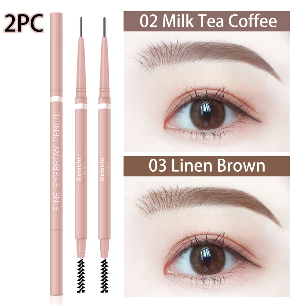 Waterproof Double-Ended Eyebrow Pencil With Brush 1.5mm Ultra Fine Eye Brow Pencil Combined Sweat-proof Lasting Eye Makeup HIP 02 Add 03