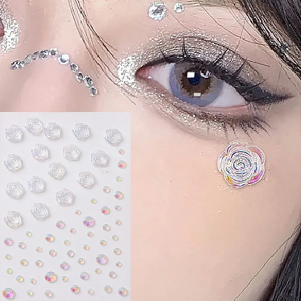 1Pcs 3D Acrylic Diamond Stickers Butterfly Crystal Patch Face Paste Stage Makeup Rhinestones Jewelry Mermaid Pearl Tattoo Tools HIP 5156 Rose
