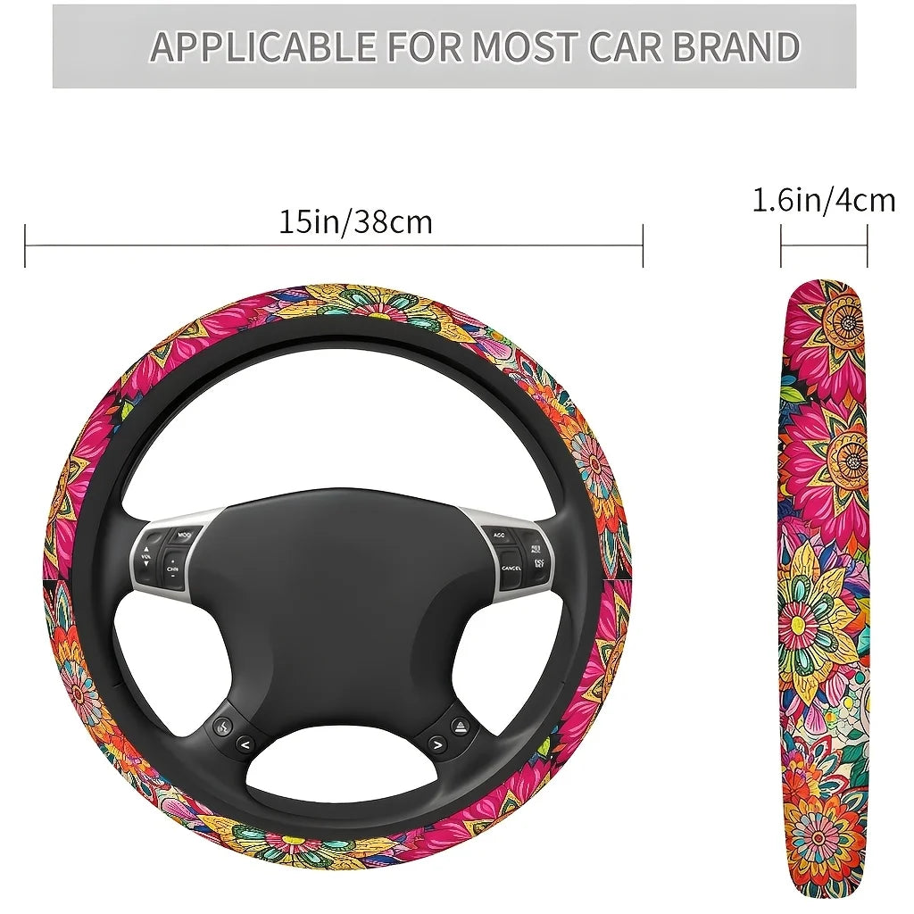 Colorful Floral Steering Wheel Cover – Soft & Breathable Steering Wheel Cover HIP