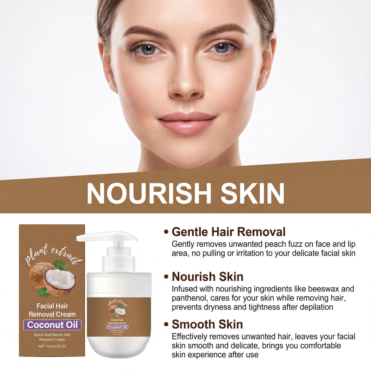 Coconut Oil Facial Hair Removal Cream – Sensitive Skin Facial Hair Removal Cream HIP