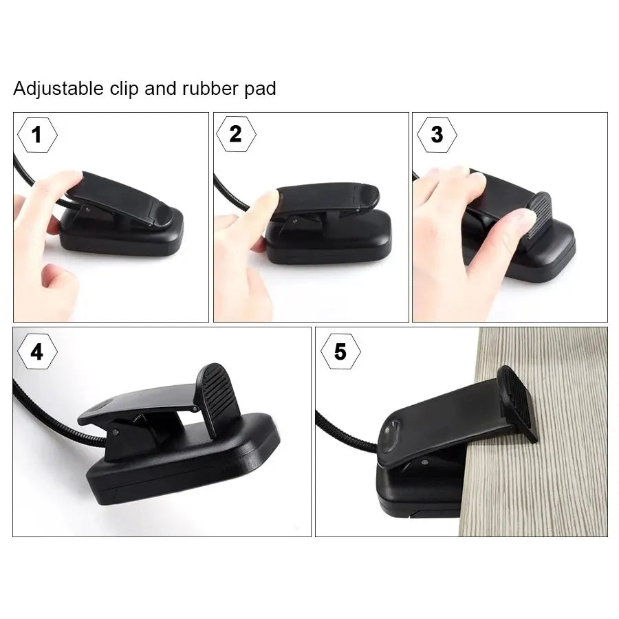 Adjustable LED Clip-On Book Lamp Table Battery Powered Flexible Study Learning Desk Lamp Portable Bedroom Reading Night Light HIP