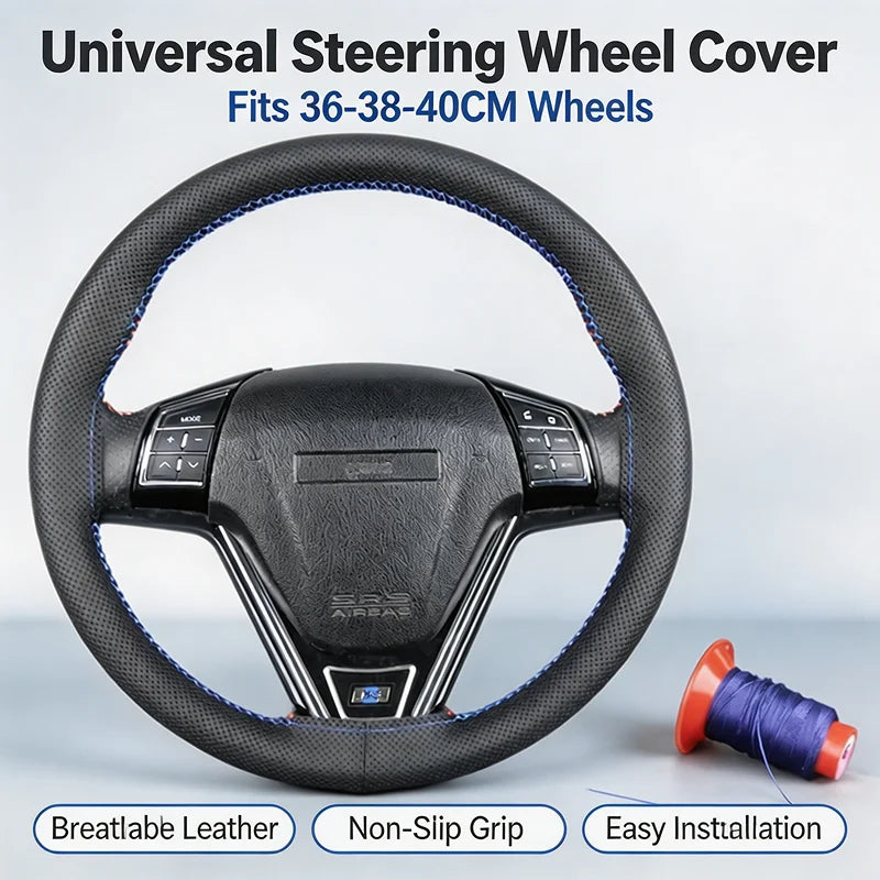 Hand-Stitched Microfiber Leather Steering Wheel Cover 36–40cm Steering Wheel Cover HIP