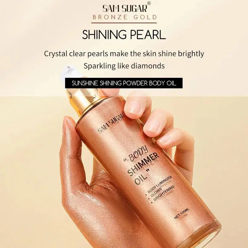 SAM SUGAR Pearl Rose Gold Shimmer Oil Highlighter 100ml Body Shimmer Oil HIP