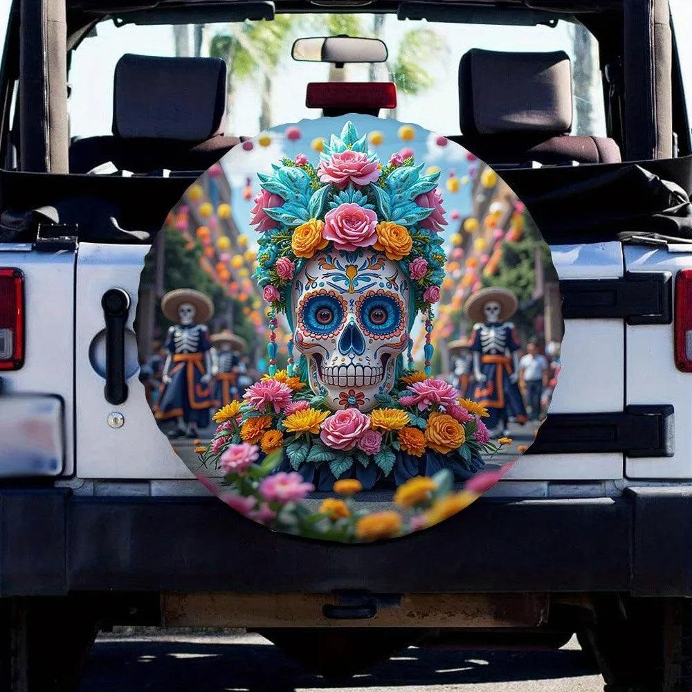 Day of the Dead Sugar Skull Spare Tire Cover – Polyester Spare Tire Cover HIP 1 17 in