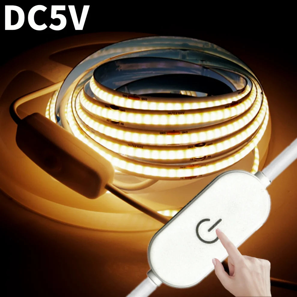 5M USB COB LED Strip 5V 320LEDs/M Dimmable Touch Sensor Light COB LED Strip Light HIP