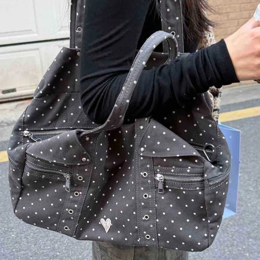 Polka Dot Canvas Tote Bag – Large Women's Shoulder Bag Canvas Tote Bag HIP