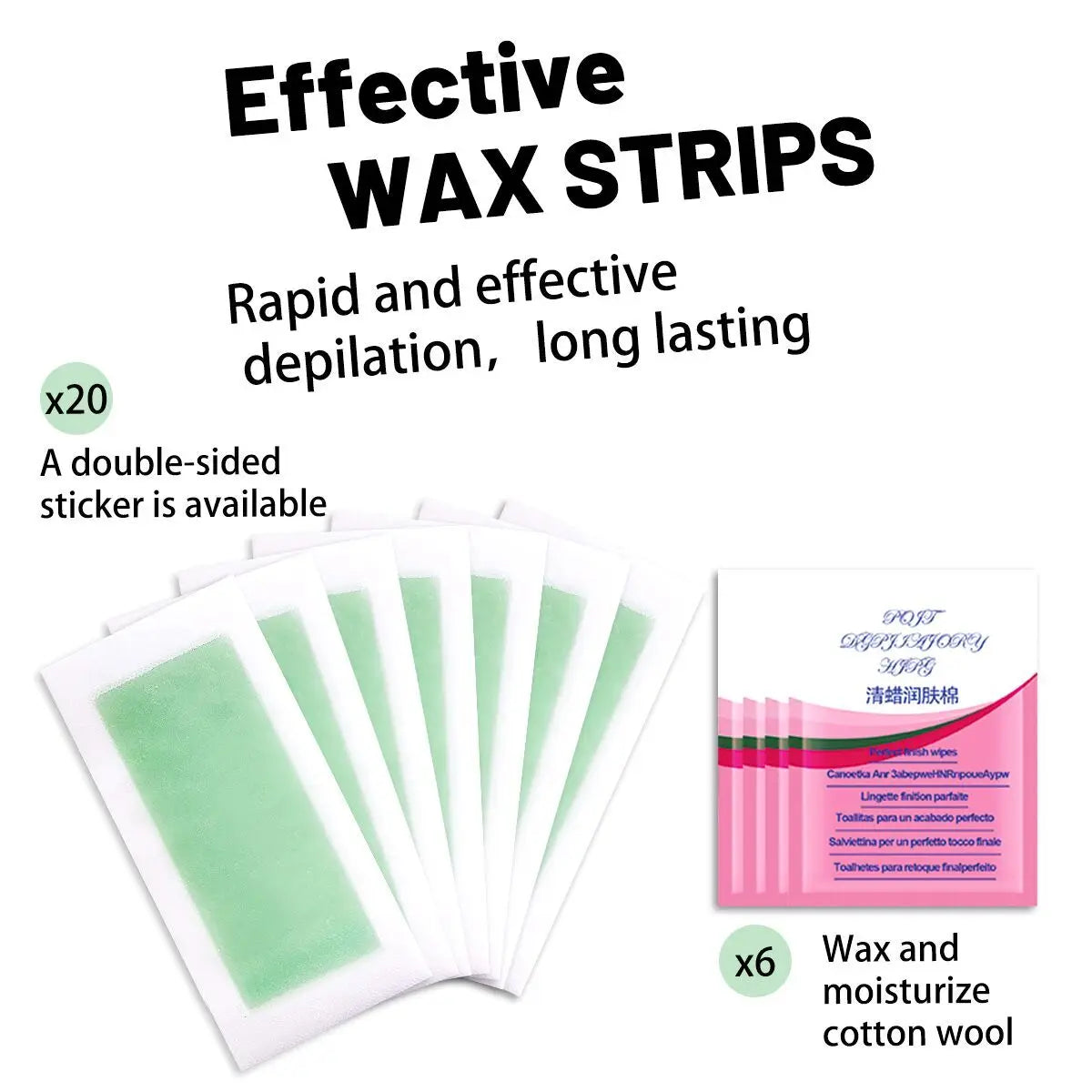 5pcs Rapid Effective Wax Strips for Hair Removal Double-Side Long Lasting Depilation Women Safe Paper For Legs/Bikini/Arm/Neck HIP