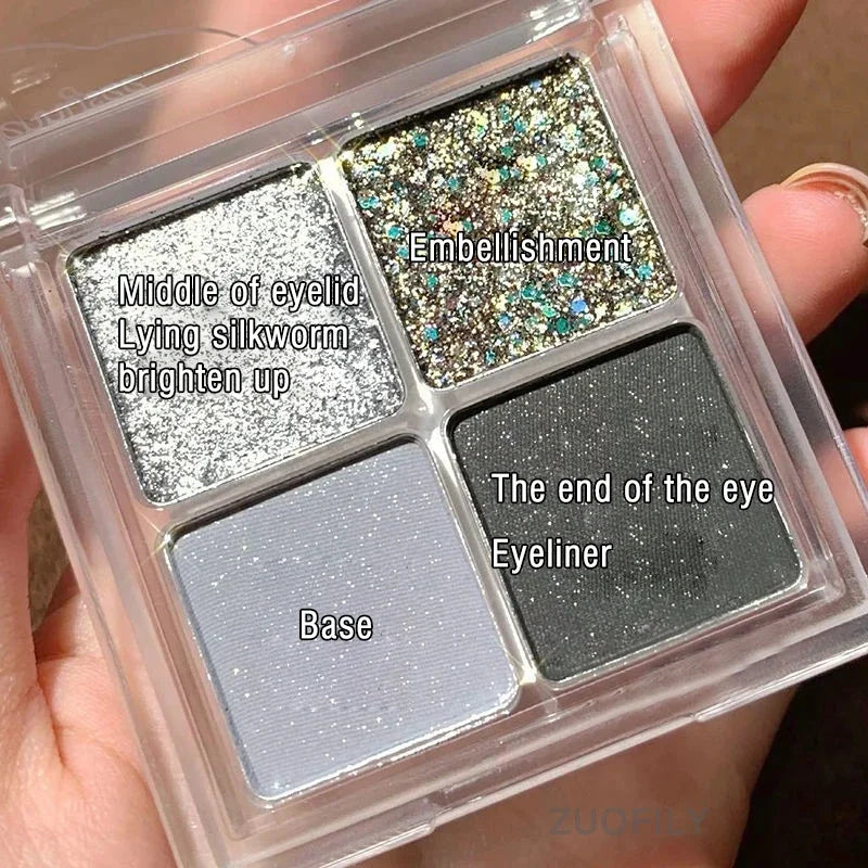 4 Colors Cool Toned Dark Eyeshadow Palette Black Smokey Palette Matte Glitter Waterproof Diablo Shimmer Nude Eye Pigment Makeup HIP