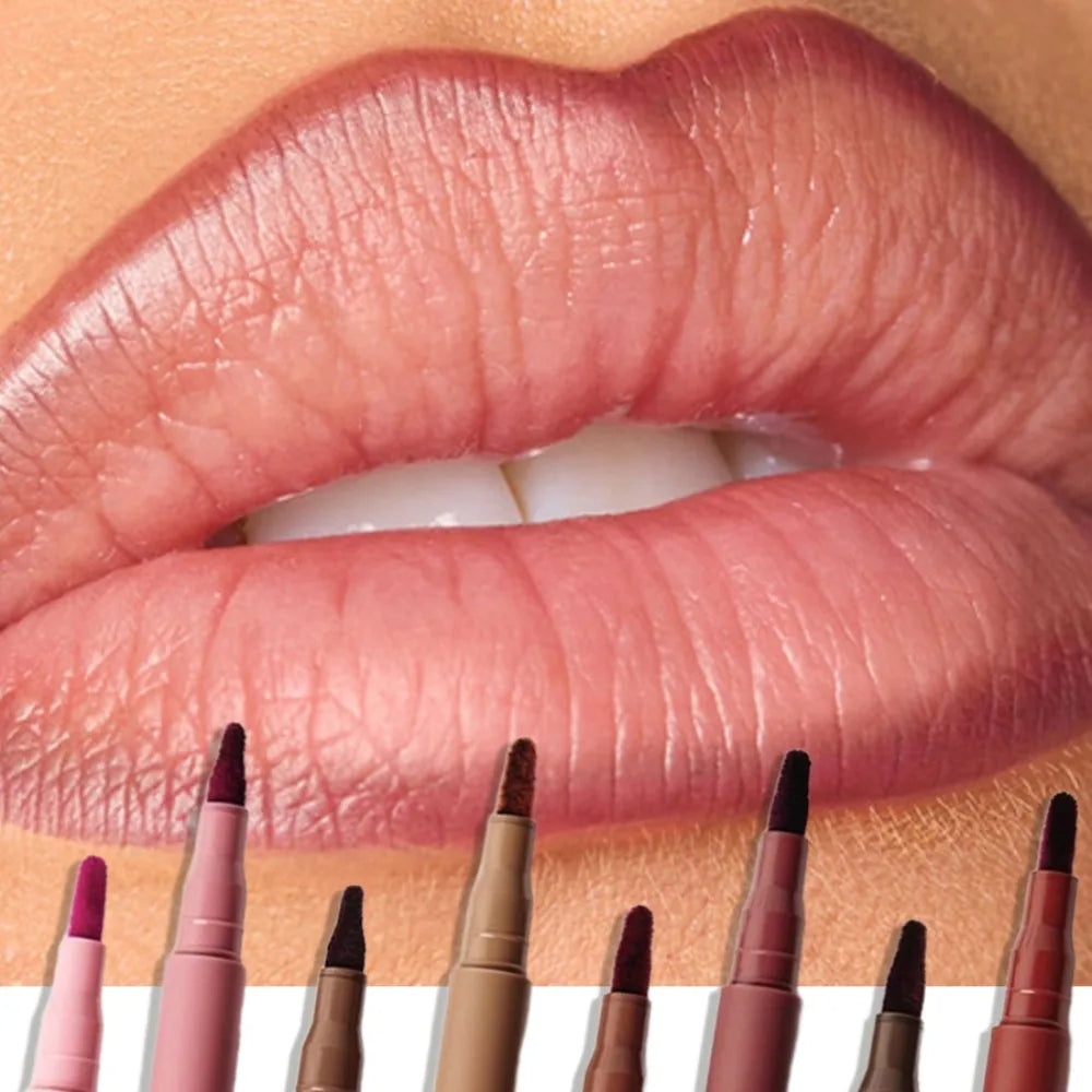 Waterproof Matte Lipliner Pencil Red Contour Tint Lipstick Long Lasting Non-stick Cup Moisturising Lips Makeup 8 Colors Velvet HIP