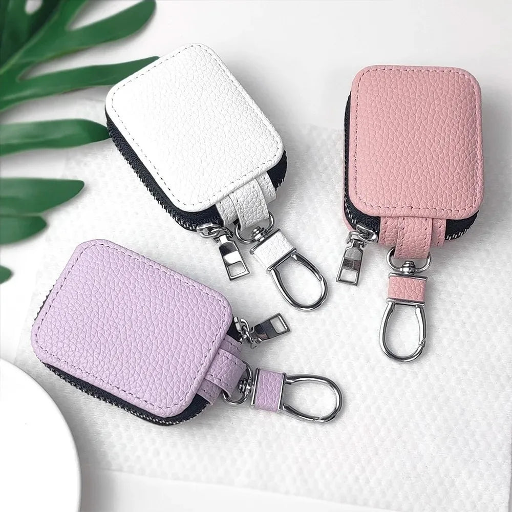 Leather AirPods Case Bag with Keychain – Lychee Zipper Pouch Earphone Storage Case HIP