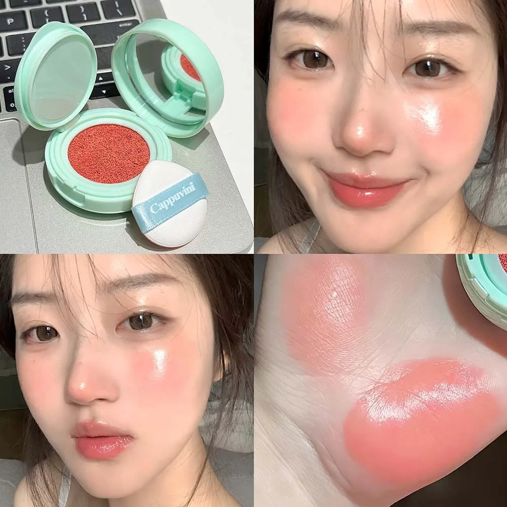 CAPPUVINI Moisturizing Air Cushion Blusher Cream Cheek Tint Natural Rouge Brighten Skin Tone Face Contour Makeup With Puff HIP 03