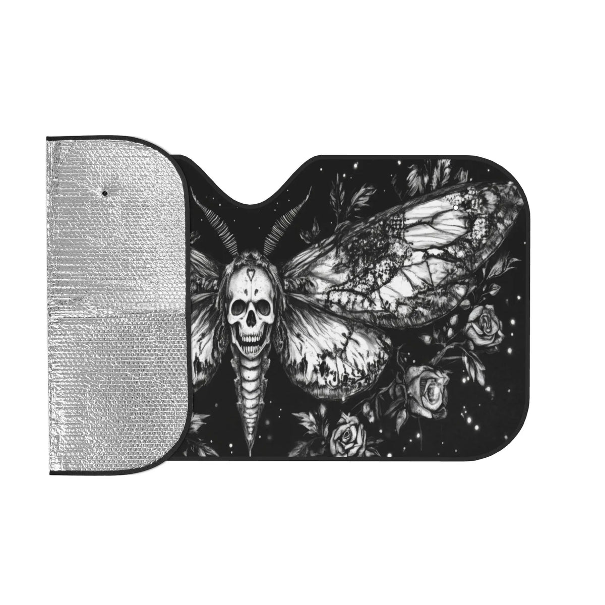 Foldable Car Sunshade – Moth Skull & Celestial Rose Print Car Windshield Sunshade HIP