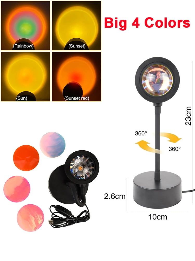 USB Sunset Lamp Sunset Projector Mood Light Living Room Bedroom Night Light Room Decor Bar Atmosphere Photography Background HIP 4 Color Projector