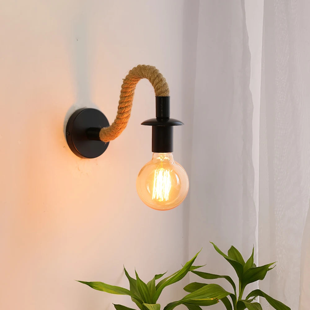 Vintage Hemp Rope E27 Wall Sconce | Industrial Retro Lamp Wall Sconce Light HIP