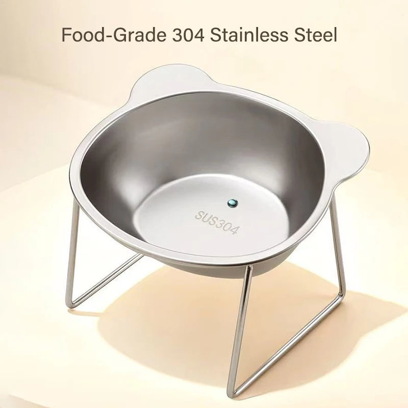 Raised Stainless Steel Cat Bowl – 15° Elevated Feeding Design Elevated Pet Bowl HIP