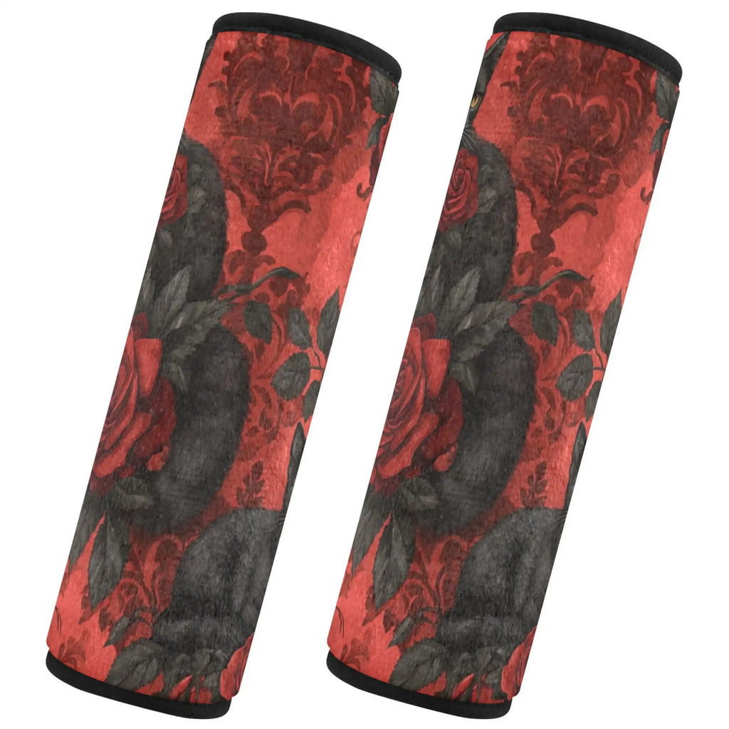 Gothic Roses & Black Cats Seat Belt Cover – 2-Piece Soft Pad Seat Belt Cover HIP
