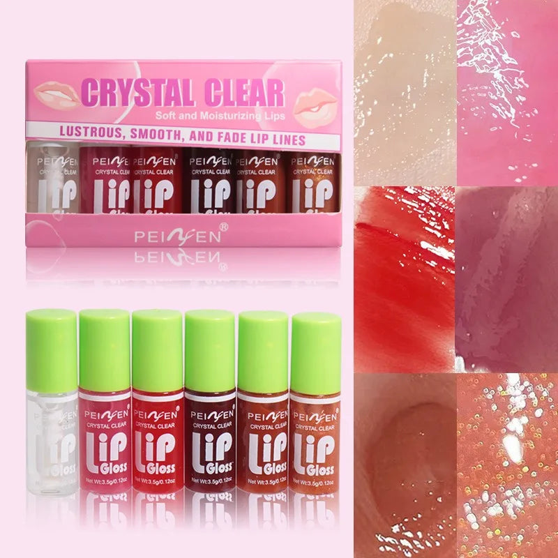 6PCS Moisturizing Lip Gloss Transparent Lip Oil Hydrating Lip Glaze Lip Plumper Hydrating Make Up Liquid Lipstick Lips Cosmetics HIP