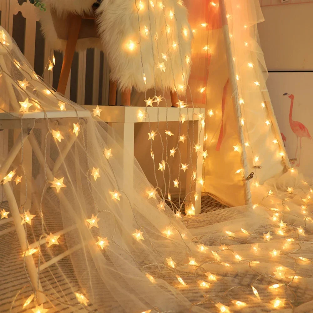 1.5m/3m LED Star String Lights Christmas Garland Battery USB Powered Wedding Party Curtain String Fairy Lamps For Home HIP