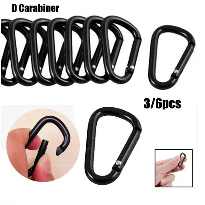 Black Aluminum D-Ring Carabiner Clips – Spring Snap Hook Pack Carabiner Clip Set HIP