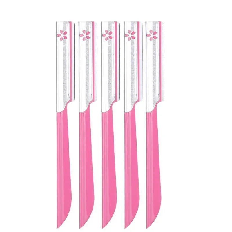 5-Piece Eyebrow Razor & Facial Trimmer Set – Stainless Steel Eyebrow Razor Set HIP C616-pink 5pcs