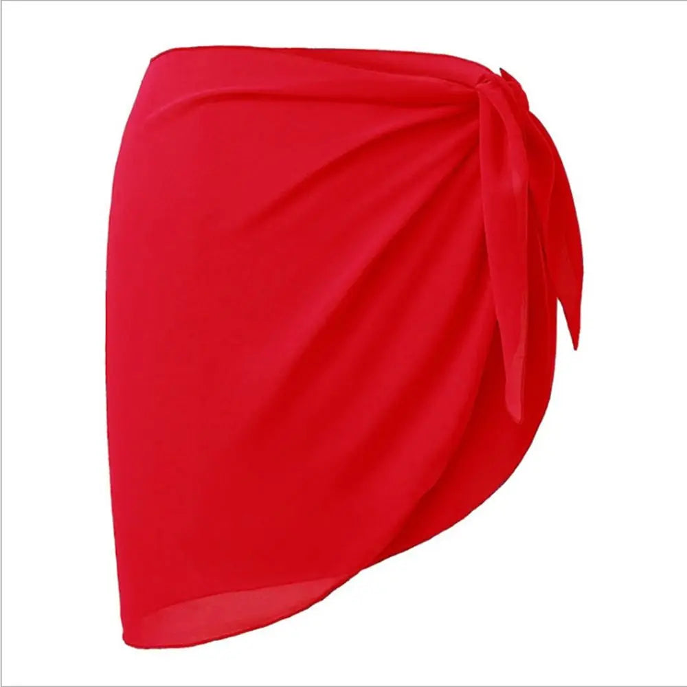Women's Chiffon Sarong Beach Cover Up – Sheer Wrap Skirt Swimsuit Cover Up HIP red