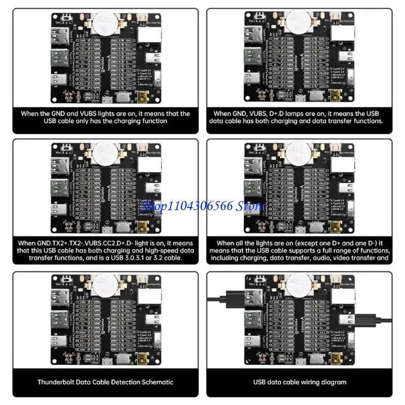 USB Cable Tester Board – 24 LED, USB 2.0 3.0 & Type-C USB Cable Tester HIP