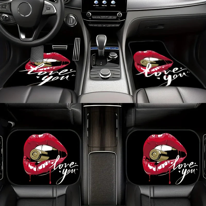 4-Piece Red Lips "I Love You" Car Floor Mats – Universal Fit Car Floor Mats HIP