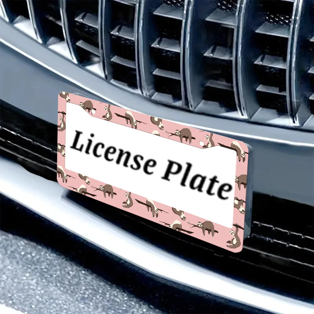 2-Pack Sloth Pink Aluminum License Plate Frames – 2 Hole Fit License Plate Frame HIP