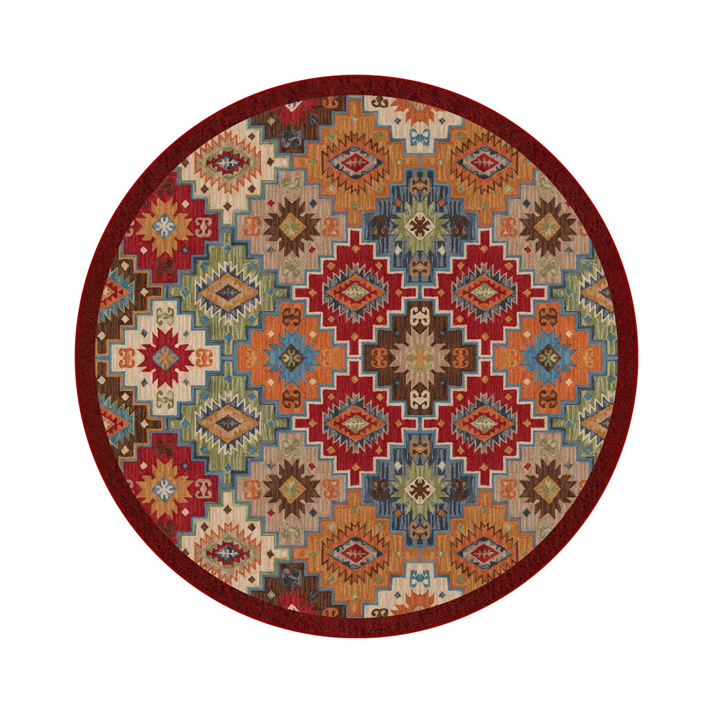 Round Boho Rug – Non-Slip Machine Washable Geometric Carpet Round Area Rug HIP GU6282-YZ Diameter 110cm