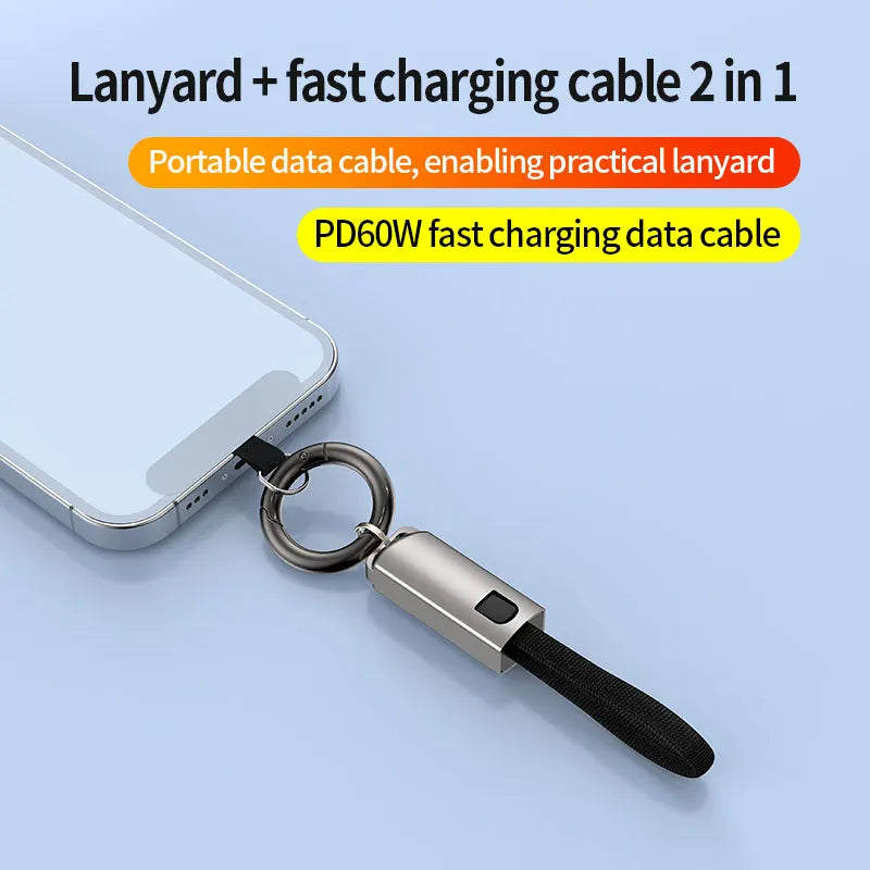 USB-C Keychain Cable PD 60W Fast Charge – Compact 14cm USB-C Charging Cable HIP