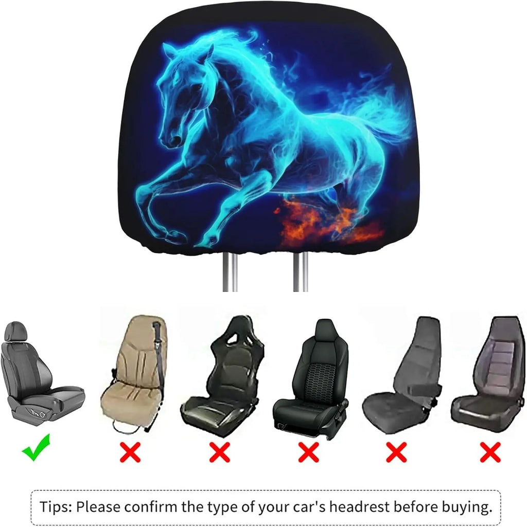 2 Pack Blue Horse Car Headrest Covers – Universal Fit Car Headrest Cover HIP