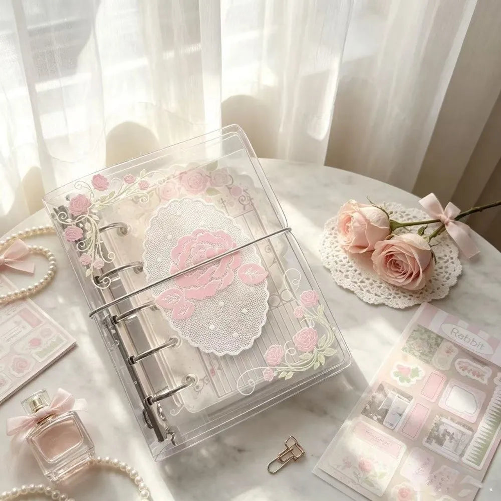 M5 Pocket Binder Journal – Rose Print PVC Loose Leaf Notebook Pocket Binder Journal HIP