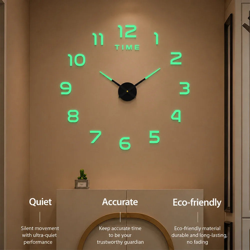 Large DIY Acrylic Wall Clock 40cm/90cm 3D Silent Frameless Wall Sticker Home Decor Gift For Living Room Bedroom Kitchen Office HIP