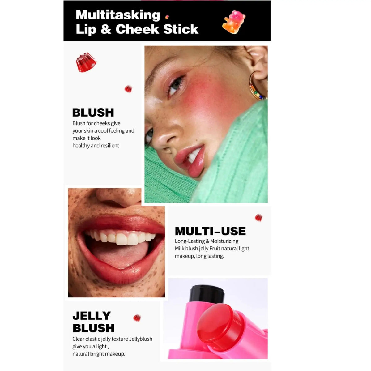 Handaiyan Jelly Blush Stick – 2-in-1 Lip & Cheek Tint Jelly Blush Stick HIP