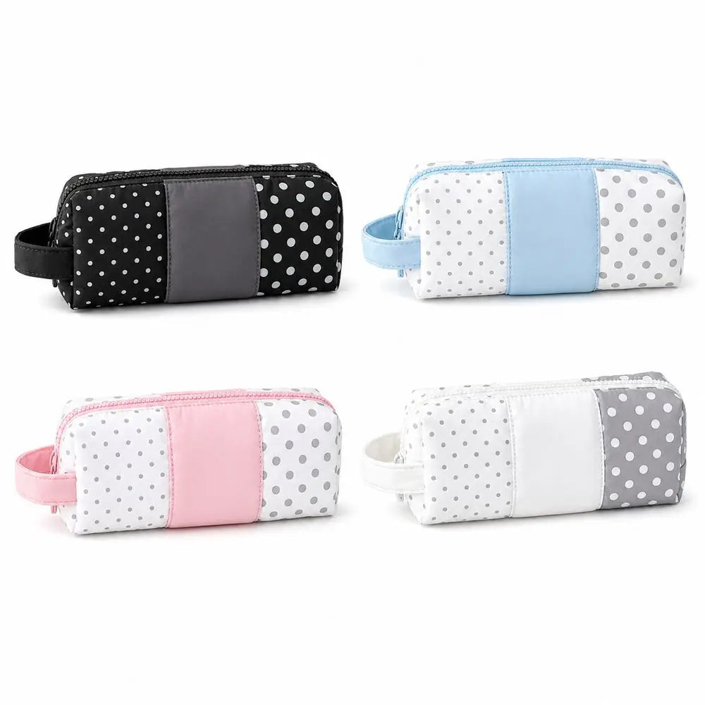 Polka Dot Canvas Pencil Case – Bear Patch Zipper Pouch Canvas Pencil Case HIP