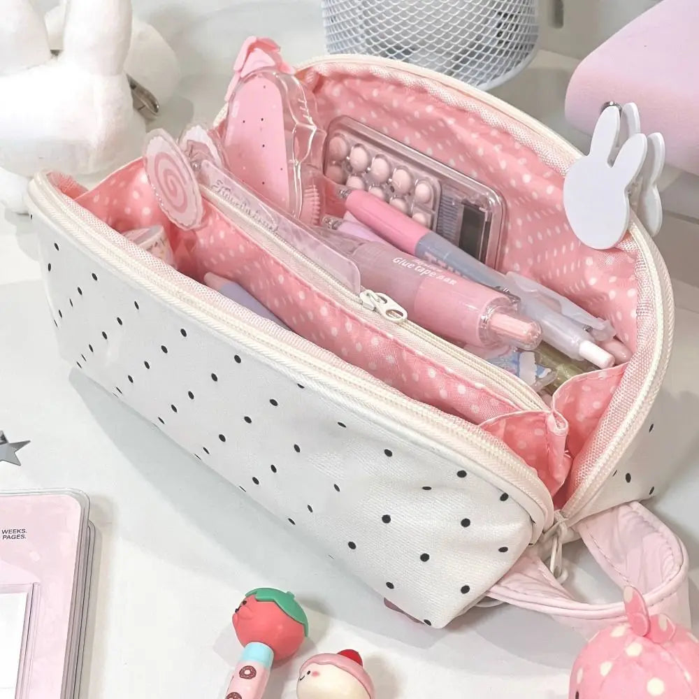 Polka Dot Shell Pencil Case – Large Canvas Pen Bag Canvas Pencil Case HIP