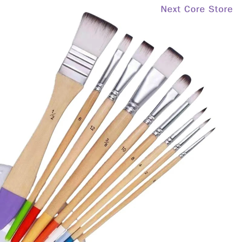 9-Piece Nylon Paint Brush Set – Watercolor, Acrylic & Oil Paint Brush Set HIP